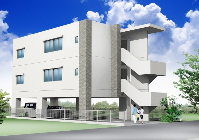 読谷村座喜味　新築共同住宅の外観パース|外観パース