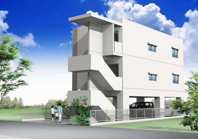 読谷村座喜味　新築共同住宅の外観パース|外観パース