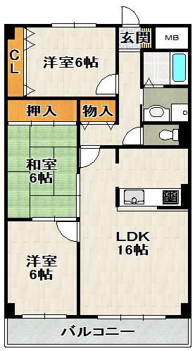 プレステージ安倉の間取り|広さを感じられる３ＬＤＫの間取り