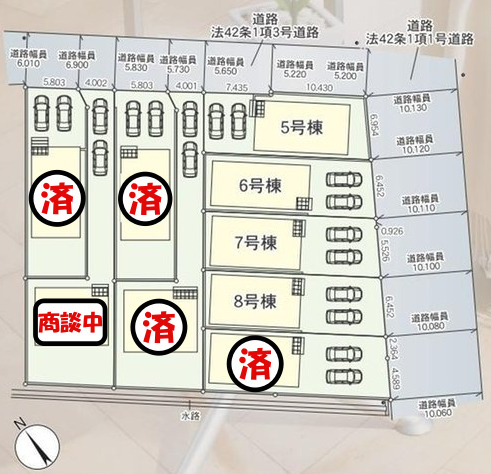 【今からご案内可能】刈谷市小垣江町本郷下　全9棟の区画図|全体区画数｜全9棟
◆駐車2台可能！(但し、車種による)
◎まずは、お気軽にお問い合わせください。現地を案内しながら周辺環境も見て頂けます。