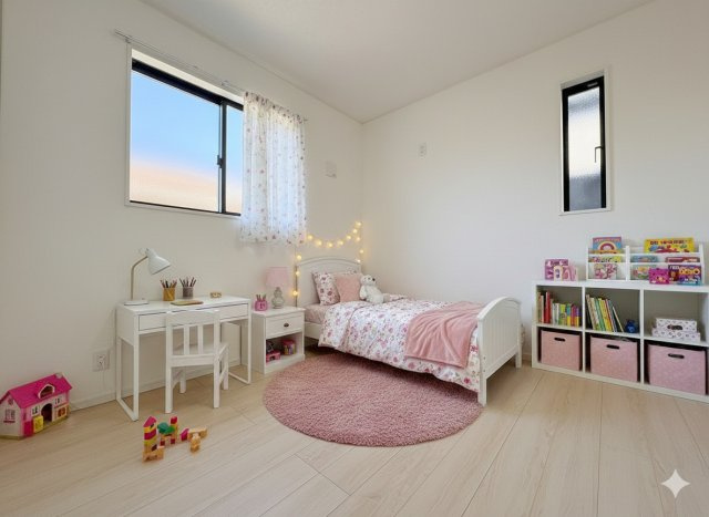 三郷市早稲田6丁目　新築戸建　全4棟　3号棟の子供部屋|現況の物件写真にCGによる画像処理を行っています。家具、家電、小物、カーテン等はイメージはCGです。
