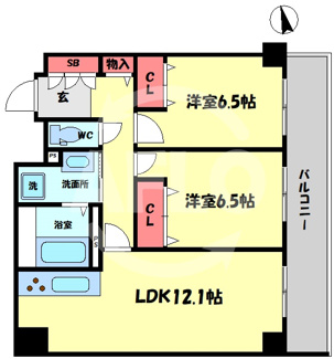 【間取り】 | レジディア西天満 | レジディア西天満　開放感のある間取り（反転）