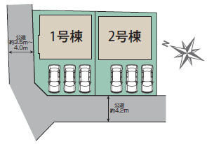 川越市豊田町2丁目新築戸建　全2棟の区画図|カースペース3台分