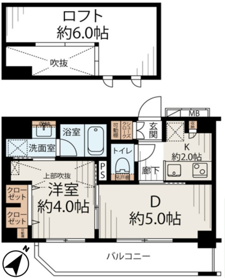 【間取り】 | 日神デュオステージ王子 | 南東向きのお部屋、陽当たり良好！約６帖のロフト付きとなっていますので、開放感もあります！