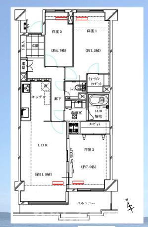 藤和江ノ島ホームステージⅡの間取り|南向き　３LDK