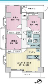 シーサイド片瀬江ノ島の間取り|南西向き 3LDK