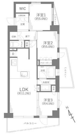 ヴェレーナ江ノ島の間取り|南西向き　３LDK
