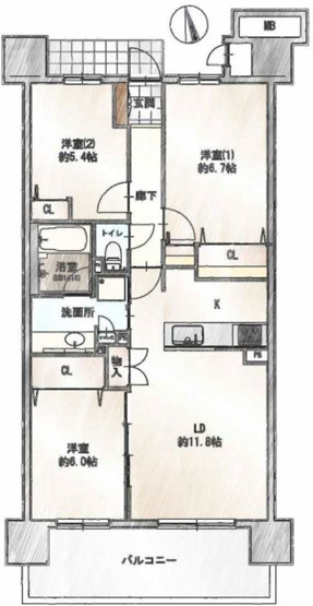 【間取り】 | マクシスタワーズアーバンデュオ | 3LDKは、リビングダイニングキッチンと3つの居室がある間取り。ファミリー層に非常に人気の高い間取りで、広々としたリビングで家族団らんを楽しみ、個室でプライベートな時間も確保できるのが大きな魅力です。