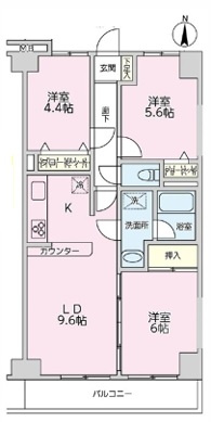 モナーク谷塚の間取り|3LDK、価格2280万円、専有面積62.23㎡、バルコニー面積6.84㎡ 