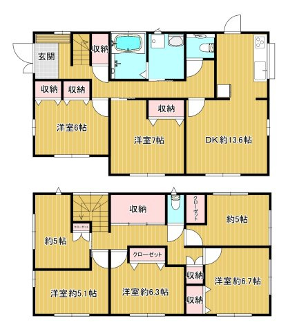【7LDK×南道路】駐車場1台付きの大型戸建～埼玉県行田市藤原町三丁目～の間取り|効率的な動線設計の間取りプラン