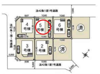 【区画図】 | 府中市日新町４丁目　全７棟　5号棟　仲介手数料無料 | 5号棟です。