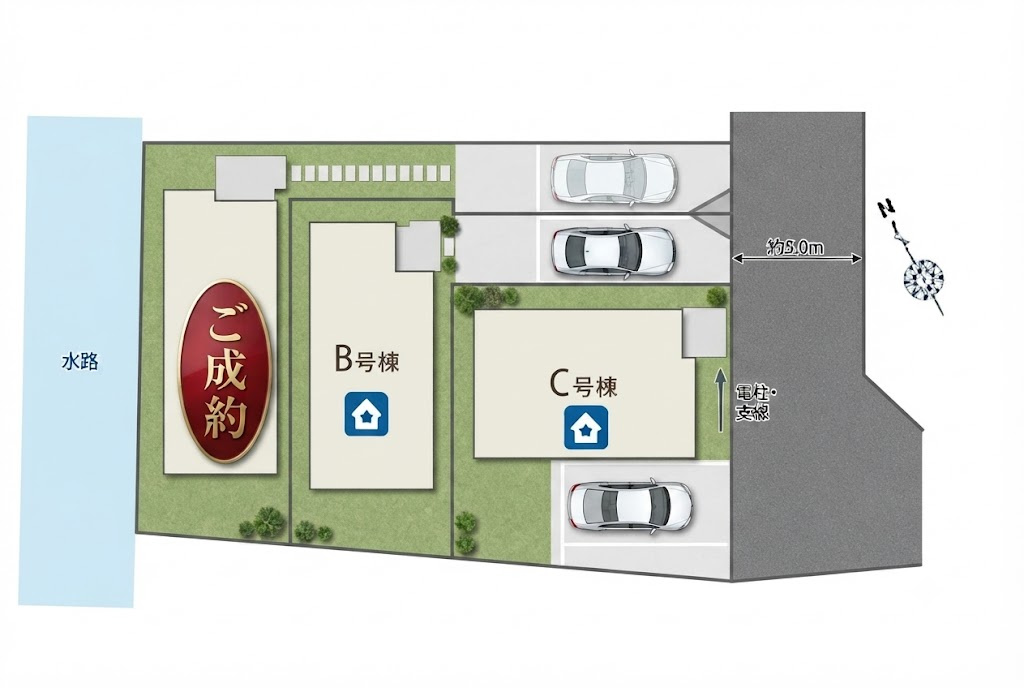 昭島市福島町2丁目　新築戸建全3棟の区画図