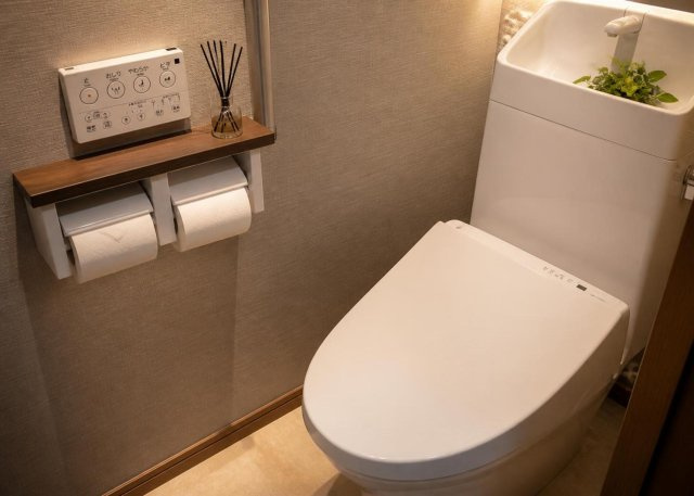 【トイレ】 | 衛生的で心地よい温水洗浄便座付きの高機能トイレです。こちらの物件は階ごとに計2箇所トイレが用意されているため、忙しい朝の時間帯もご家族で重ならず快適に利用可能。環境に優しい節水型を採用しています。