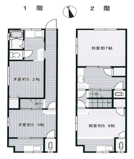 【間取り】 | 西成区天下茶屋1丁目 | 現況2階建、1Kが2部屋、1Rが2部屋です。