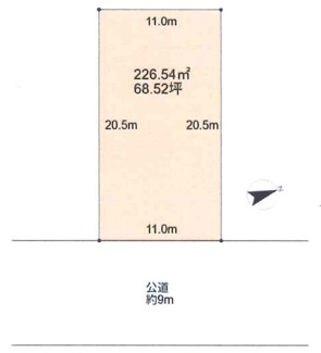 【土地図】 | 木更津市畑沢南　土地　木更津駅 | 建物の配置、お庭の設計がしやすい整形地。
陽当たり良好♪前面道路は、遊歩道が整備された９m公道です。