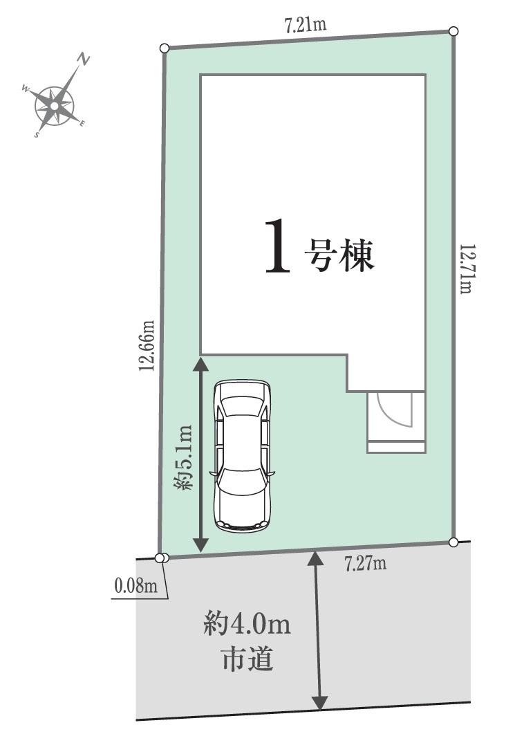 所沢市和ケ原1丁目・全1棟　新築一戸建　の区画図|カースペース1台分。