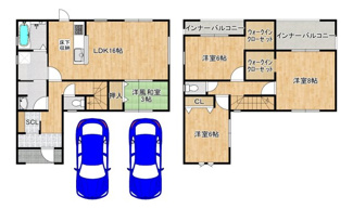 【間取り】 | 岡山町　新築一戸建 | 【並列に駐車２台可能】セカンドカーや来客時にも安心ですね♪