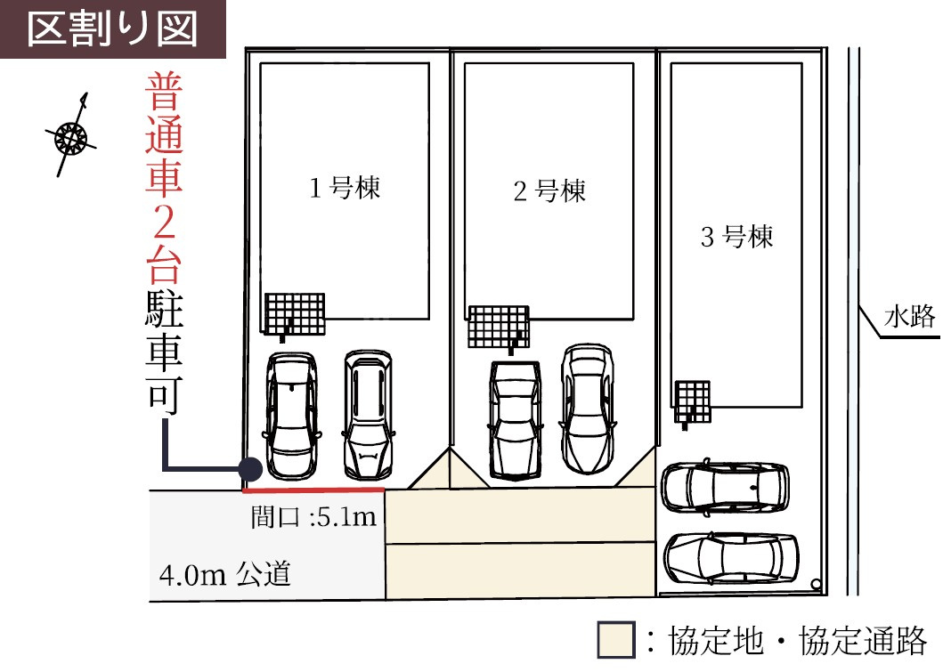 越谷市登戸町1号棟　新築戸建の区画図