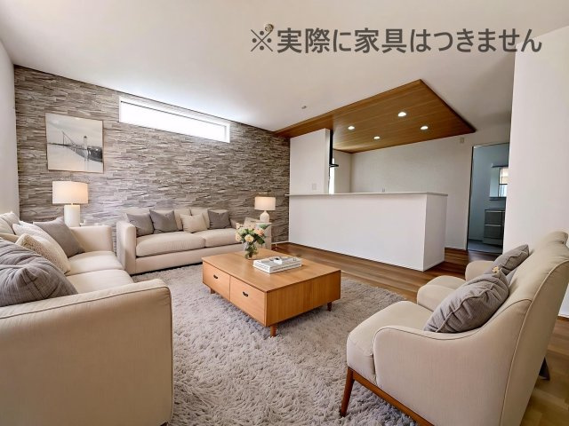 新築戸建・新築建売　福島市森合字北谷地　森合小学校・第四中学校の居間・リビング|画像はバーチャルホームステージングの加工による演出で、実際の家具は付きません。