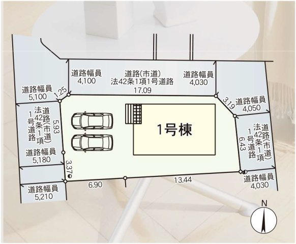 久留米市善導寺町飯田第６の区画図|3方道路の物件です。
