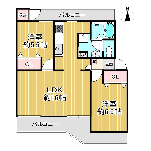 南円明寺ケ丘団地8棟の間取り|南向きで、日当たり・通風良好の2LDK！
