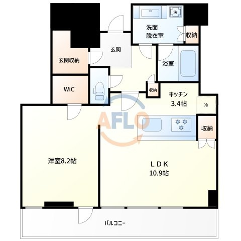プレミストタワー大阪新町ローレルコート　堀江小学校区の間取り|プレミストタワー大阪新町ローレルコート　開放感ある間取り