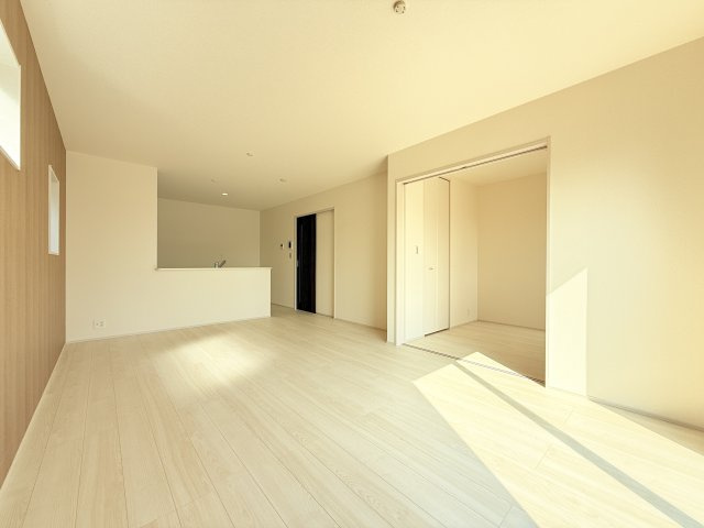 結城郡八千代町東原　新築戸建て　2号棟の居間・リビング|広々とした16帖ＬＤＫ♪
家具を置いても窮屈感を感じず過ごせます。
