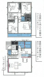 【間取り】 | 茅ヶ崎市今宿  2号棟 4期 | 4LDK　都市ガス　網戸標準仕様　シャッター2箇所付　Ｗロックディンプルキー　食洗器・浄水器　浴室乾燥機+窓　二部屋から行き来できるバルコニー　全居室収納　SIC　LDK20.2帖