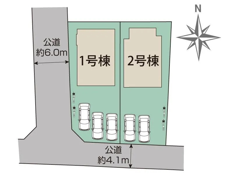 熊谷市赤城町1丁目　新築戸建　全２棟の区画図