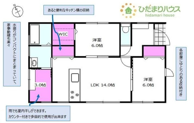【間取り】 | 土浦市天川2丁目　新築戸建 | 南向きで日当たり良好2SLDK！