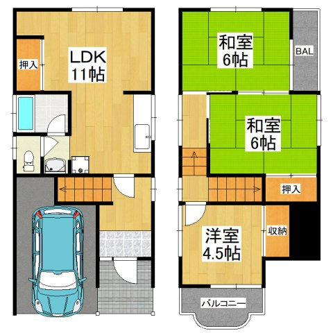 【間取り】 | 堺市東区日置荘西町5丁車庫付貸家