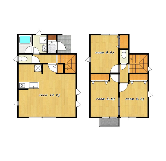 【間取り】 | 下落合戸建 | 1Fは14.7帖明るいLDK  2階の各部屋にはクローゼット付