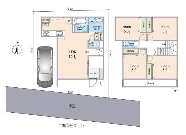 松戸市松飛台の売地の区画図|建築プラン　２，２００万円