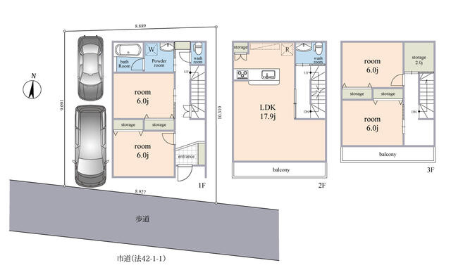 松戸市松飛台の売地の区画図|建築プラン　２，６００万円