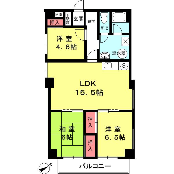 仁川グリーンハイツの間取り|３LDKです