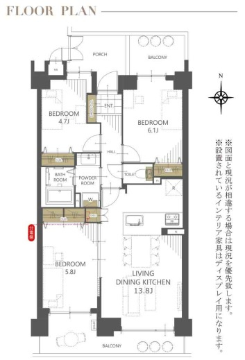 【間取り】 | 原パーク・ホームズ☆仲介手数料無料☆ | 全居室に収納を備えた機能的な3LDK。プライベート空間もしっかり確保でき、ファミリーにもおすすめのレイアウトです。