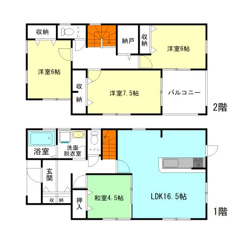 【間取り】 | リーブルガーデン.S安中市板鼻ー③ | 暖かな全居室南向き4LDK＋納戸完備！
リビング地続きの客間としても便利な2way和室！