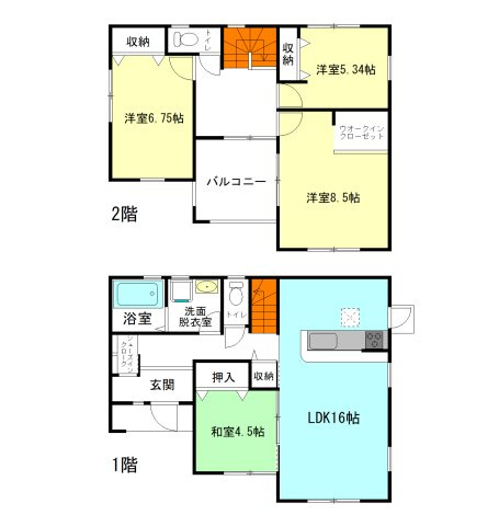 【間取り】 | リーブルガーデン.S安中市板鼻ー① | 玄関には嬉しいシューズインクローク完備！
2階ホールから直接アクセスできるインナーバルコニー！