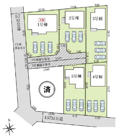 新築　太田市新田上江田町　4号棟　GRAFAREの区画図|全6区画の4号棟です。土地約66坪。