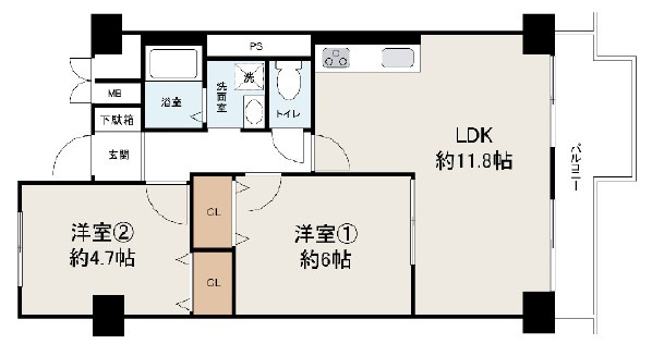 カルム堺B棟の間取り|南向きバルコニーにつき日当たり良好です♪最上階につき風通しも良好♪