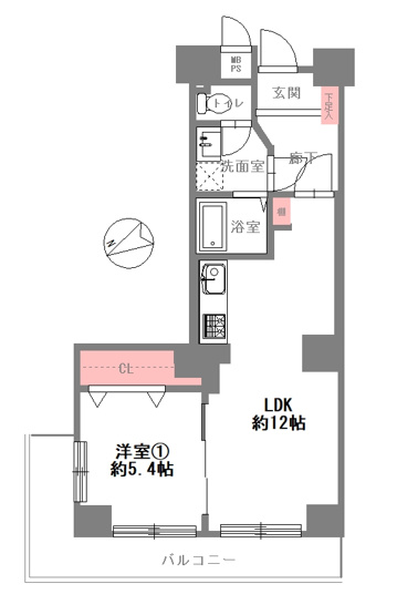 【間取り】 | サニークレスト住吉 | 【1LDK＋L字型バルコニー☆】水廻り設備一新、全面リフォーム済み☆食洗機＆浄水器・浴室乾燥機完備☆レースカーテン付き☆安心の新調設備保証付き☆窓は防音断熱効果UPの2重サッシ仕様です☆