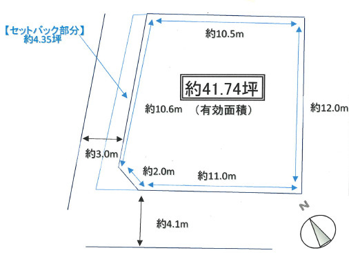 加古川市野口町水足　土地の土地図|有効面積　約41.7坪です。
