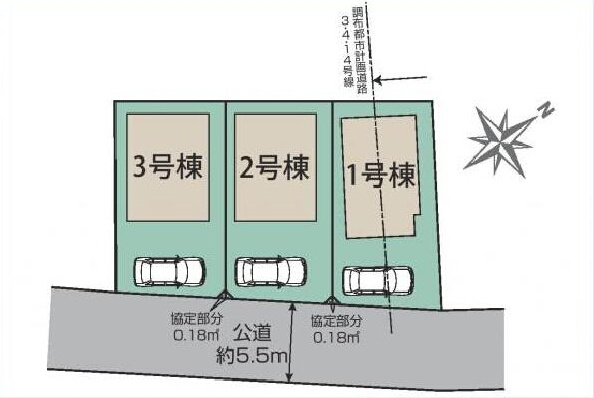 調布市柴崎2丁目 京王線 つつじヶ丘駅 新築戸建の区画図