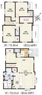 【間取り】 | 【仲介手数料無料！！】府中市南町1丁目　新築戸建て（全2棟）1号棟　8099万円 | 1号棟