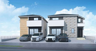 【外観パース】 | 【仲介手数料無料！！】府中市南町1丁目　新築戸建て（全2棟）1号棟　8099万円 | 本パースは、イメージ図につき、風景、建物、植栽などについては施工後の現物との差異が生じます
つきまして本パースによって生じたいかなる損害については一切責任を負いません