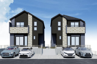 【外観パース】 | 【仲介手数料無料！！】稲城市平尾2丁目　新築戸建て（全3棟）2号棟　5499万円 | 1号棟、2号棟パース