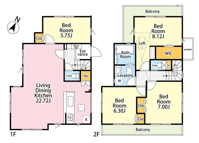 練馬区大泉町3丁目　土地41坪超×間口9ｍ×建築条件なし　限定1区画の参考プラン|4LDK+WIC　敷地面積 136.79ｍ2　建物面積 105.91ｍ2　建物価格 1,520万円