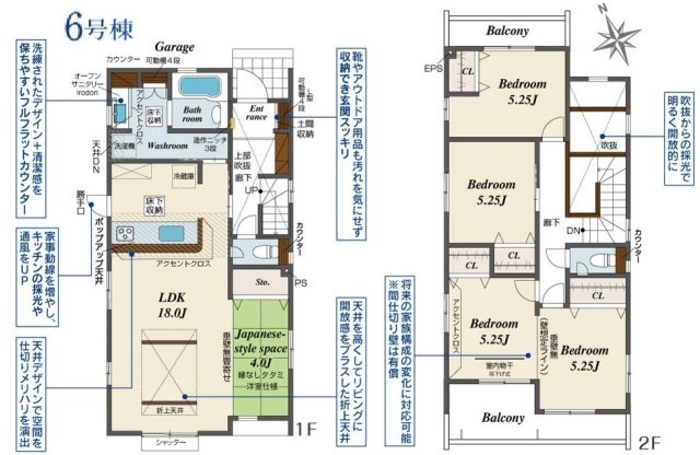 【ブルーミングガーデン】宇都宮市鶴田町 第5 全6棟の間取り|〇6号棟〇
4（5）LDK+カースペース2台