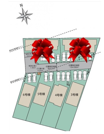 【ブルーミングガーデン】宇都宮市鶴田町 第5 全6棟の区画図