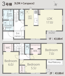 【間取り】 | 【仲介手数料無料！！】稲城市平尾1丁目　新築戸建て（全4棟）3号棟　4780万円 | 3号棟